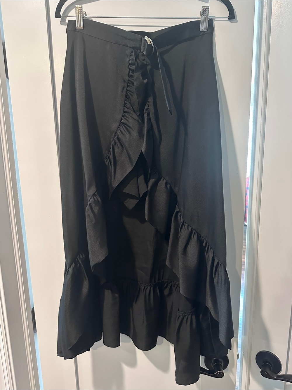 Sandro Black Ruffle High-Low ruffle skirt over shorts, size 2, medium